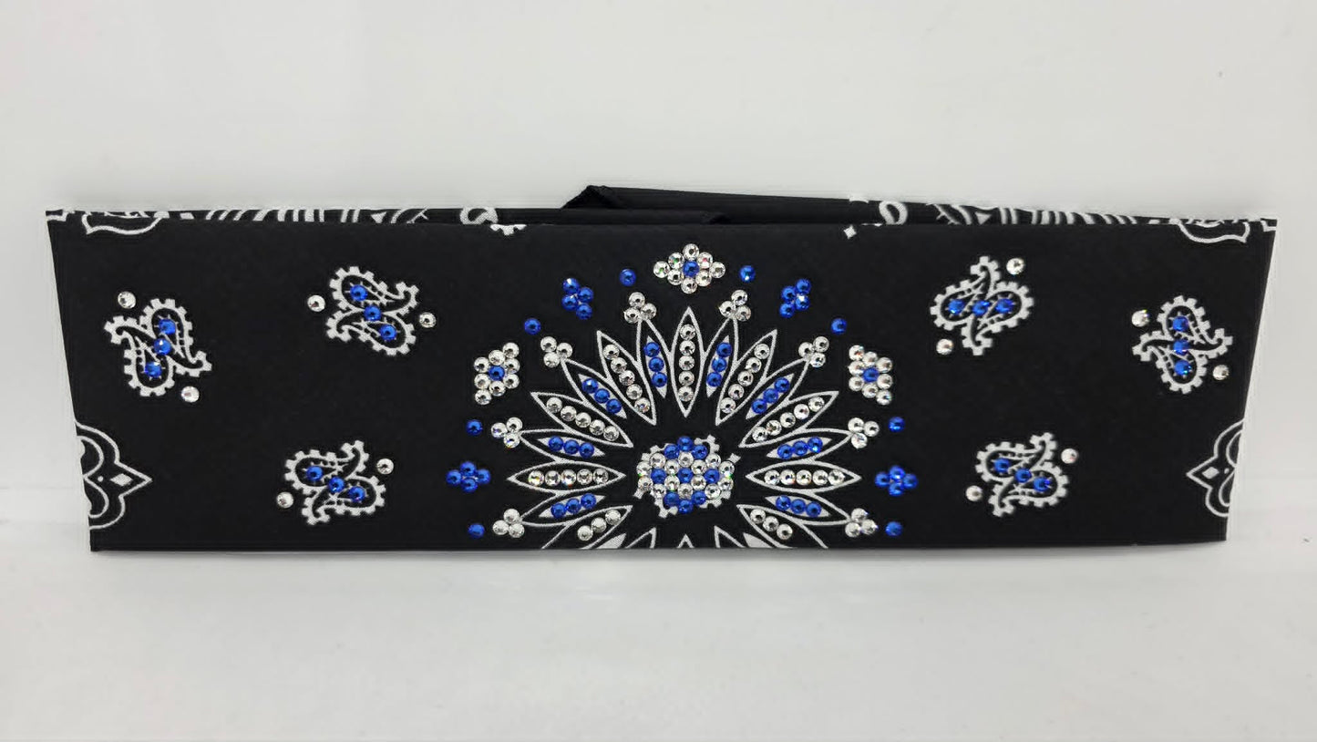 Black Paisley Bandana with Sapphire and Diamond Clear Austrian Crystals (E60140)