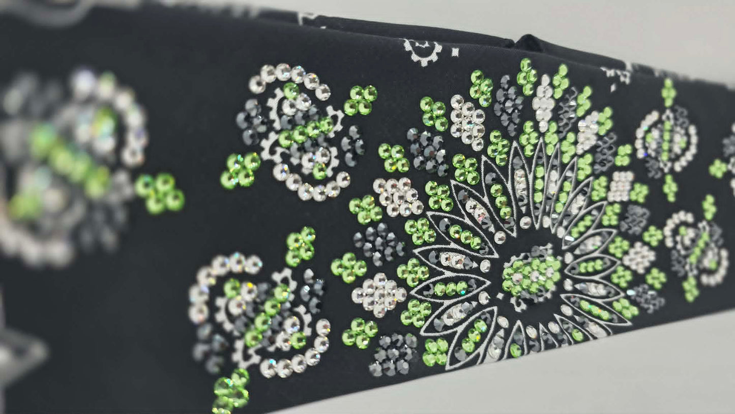 Super LeeAnnette Black Paisley Bandana with Black, Peridot and Diamond Clear Austrian Crystals (S48167)