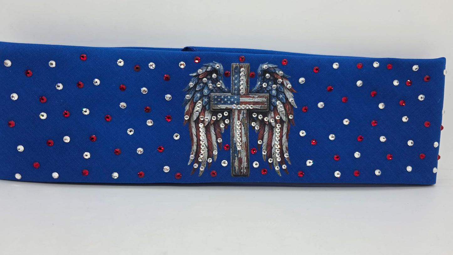 Blue Bandana - Cross and Wings with Diamond Clear Austrian Crystals (E60163)