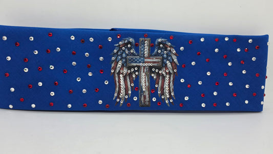 Blue Bandana - Cross and Wings with Diamond Clear Austrian Crystals (E60163)