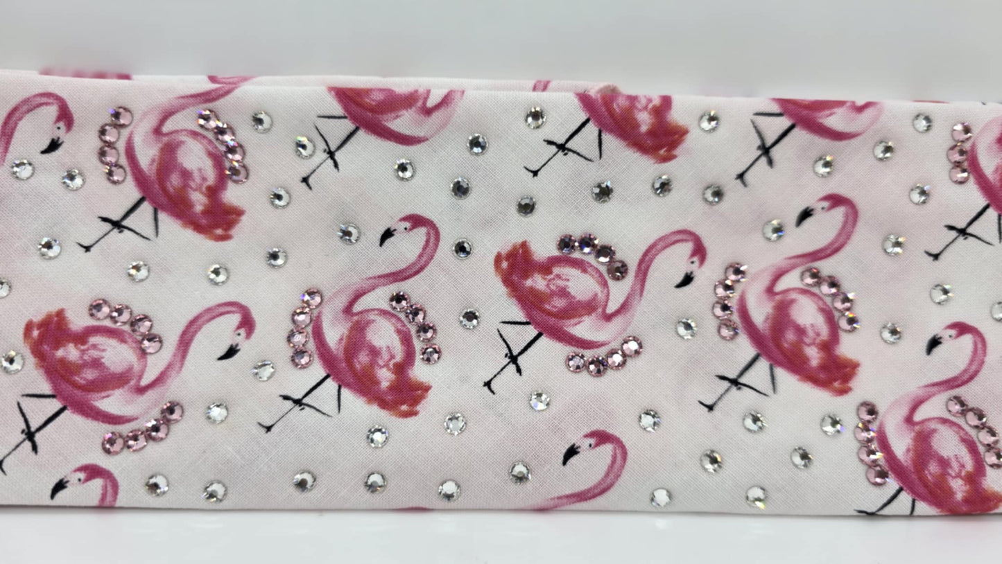 EXTRA BLING - Pink Flamingo Bandana with Pink and Diamond Clear Austrian Crystals (sku6378)