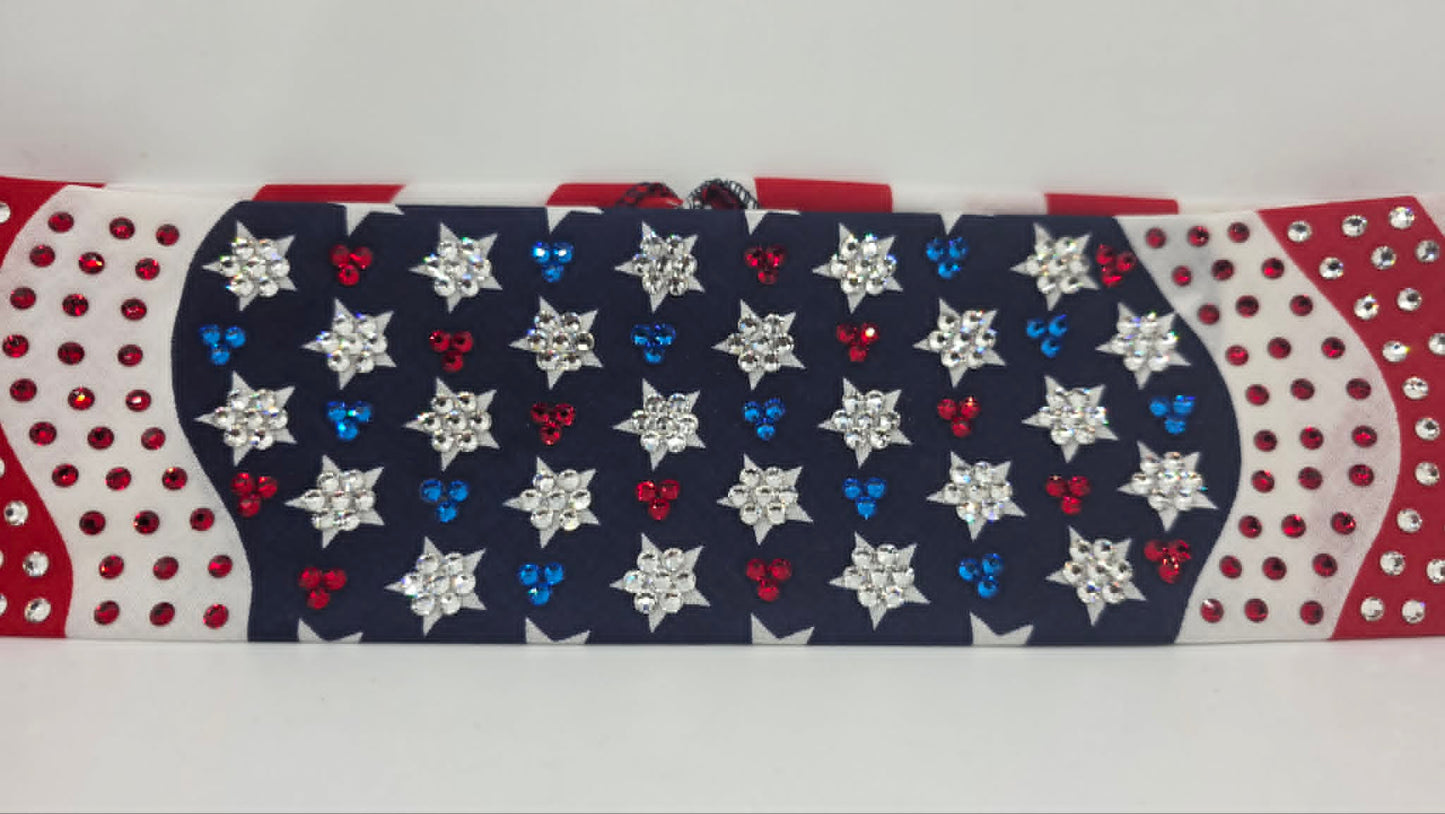 LeeAnnette Flag Bandana with Red, Blue and Diamond Clear Austrian Crystals (L40262)