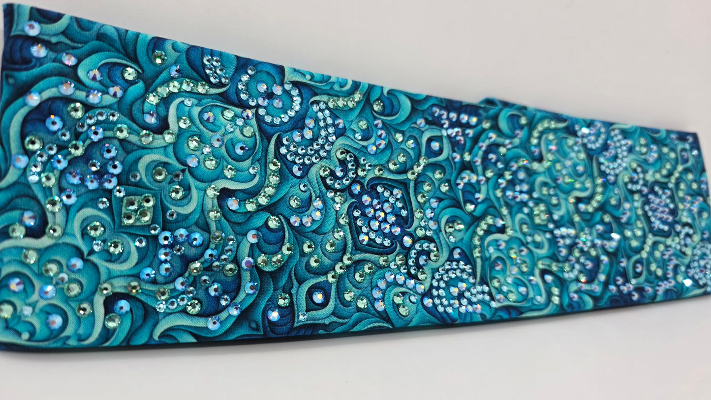 Super LeeAnnette Turquoise and Blue Kaleidoscope Bandana with Blue Shimmer, Aqua and Caribbean Sea Austrian Crystals (S48138)