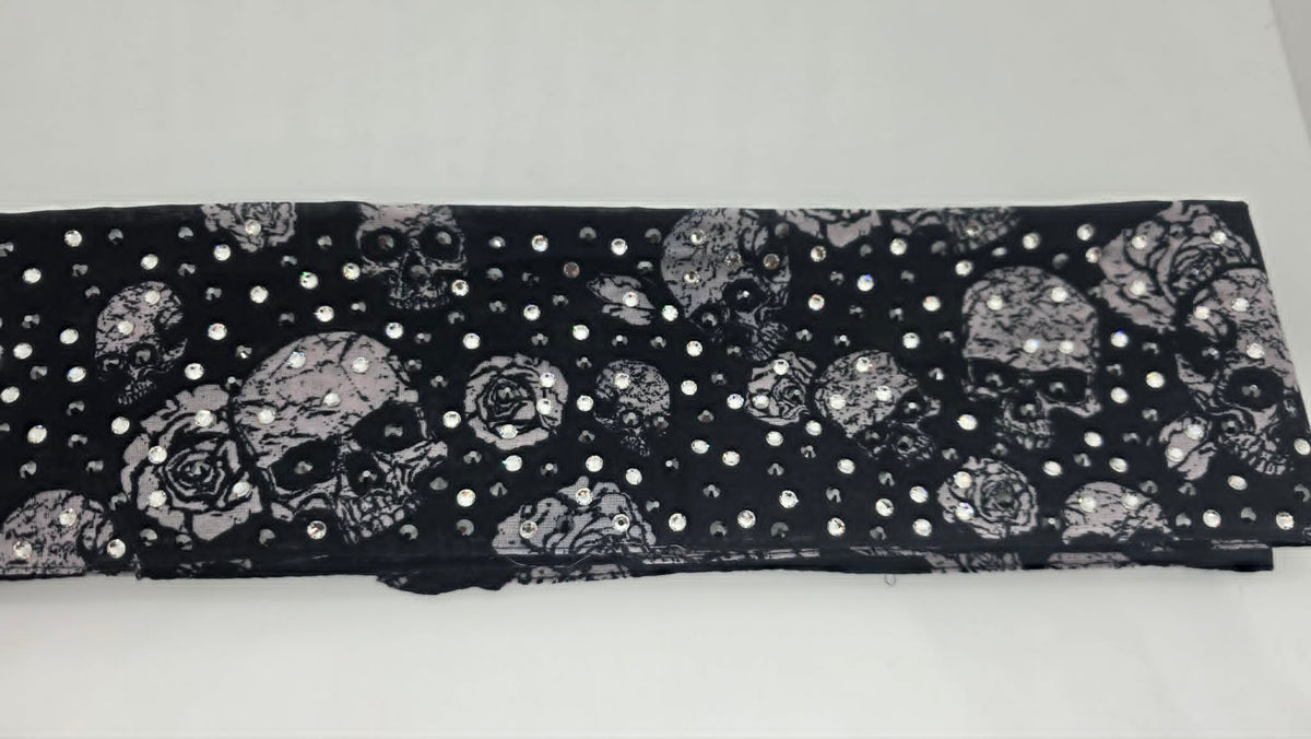 Long Skull and Roses Strip with Black and Clear Austrian Crystals (LS30011)