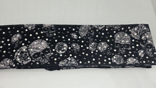 Long Skull and Roses Strip with Black and Clear Austrian Crystals (LS30011)