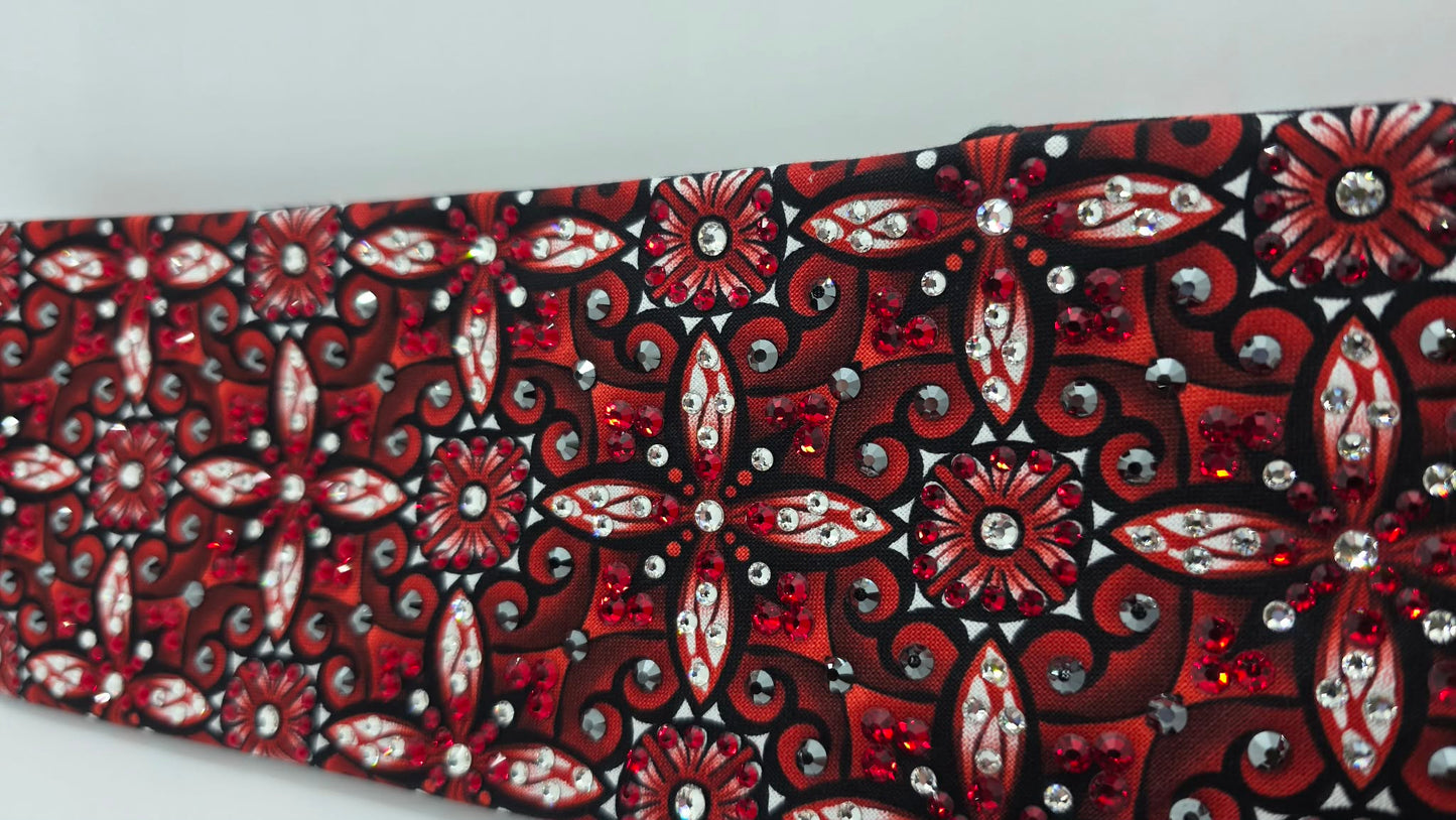 Super LeeAnnette Red and Black Squares Bandana with Red, Black and Clear Austrian Crystals (S48130)