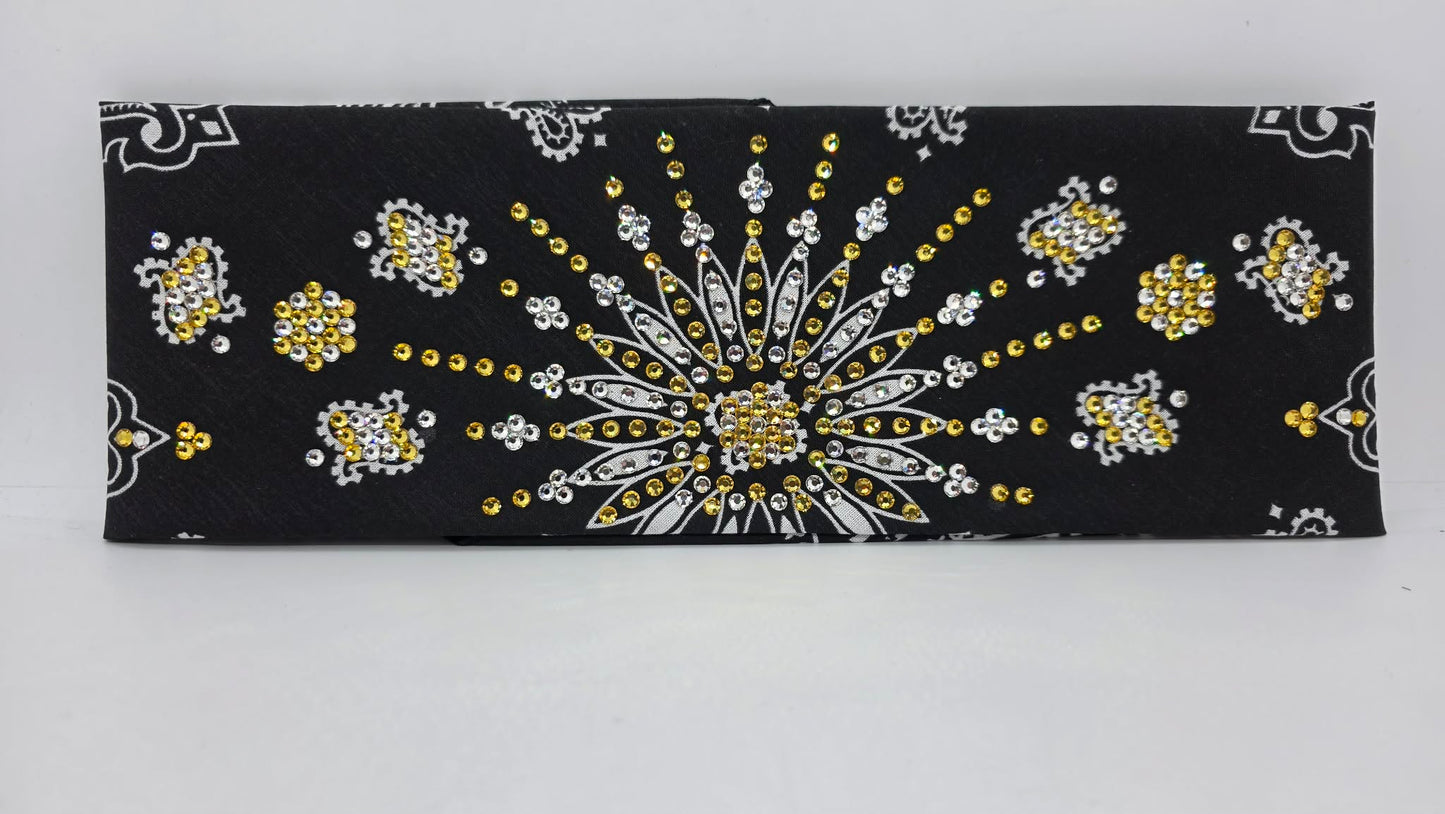 LeeAnnette Black Paisley Bandana with Light Topaz and Diamond Clear Austrian Crystals (L40212)