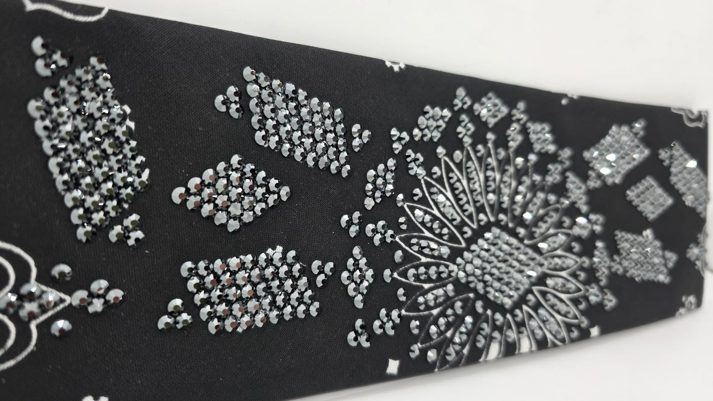 Super LeeAnnette Black Paisley Bandana with Black Austrian Crystals (sku40127)