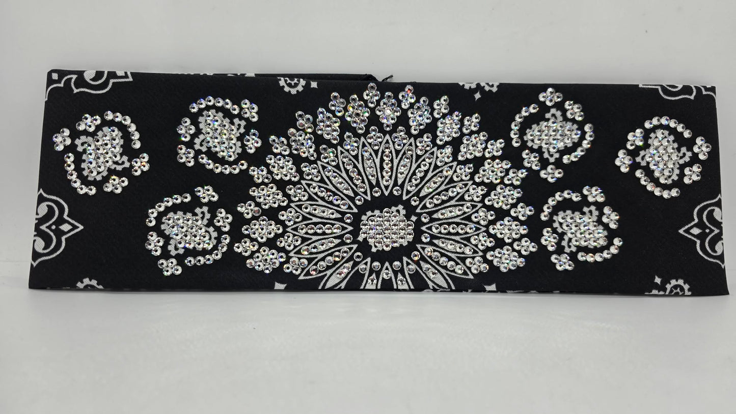 Super LeeAnnette Black Paisley Bandana with Diamond Clear Austrian Crystals (S48184)