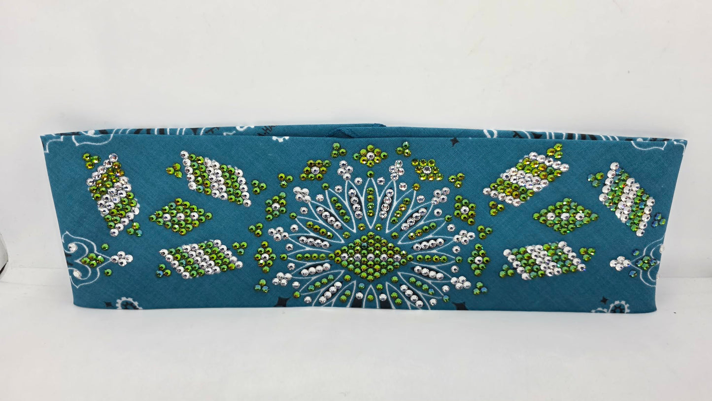 Super LeeAnnette Dark Teal Paisley Bandana with Vitrail and Diamond Sea Austrian Crystals (S48141)