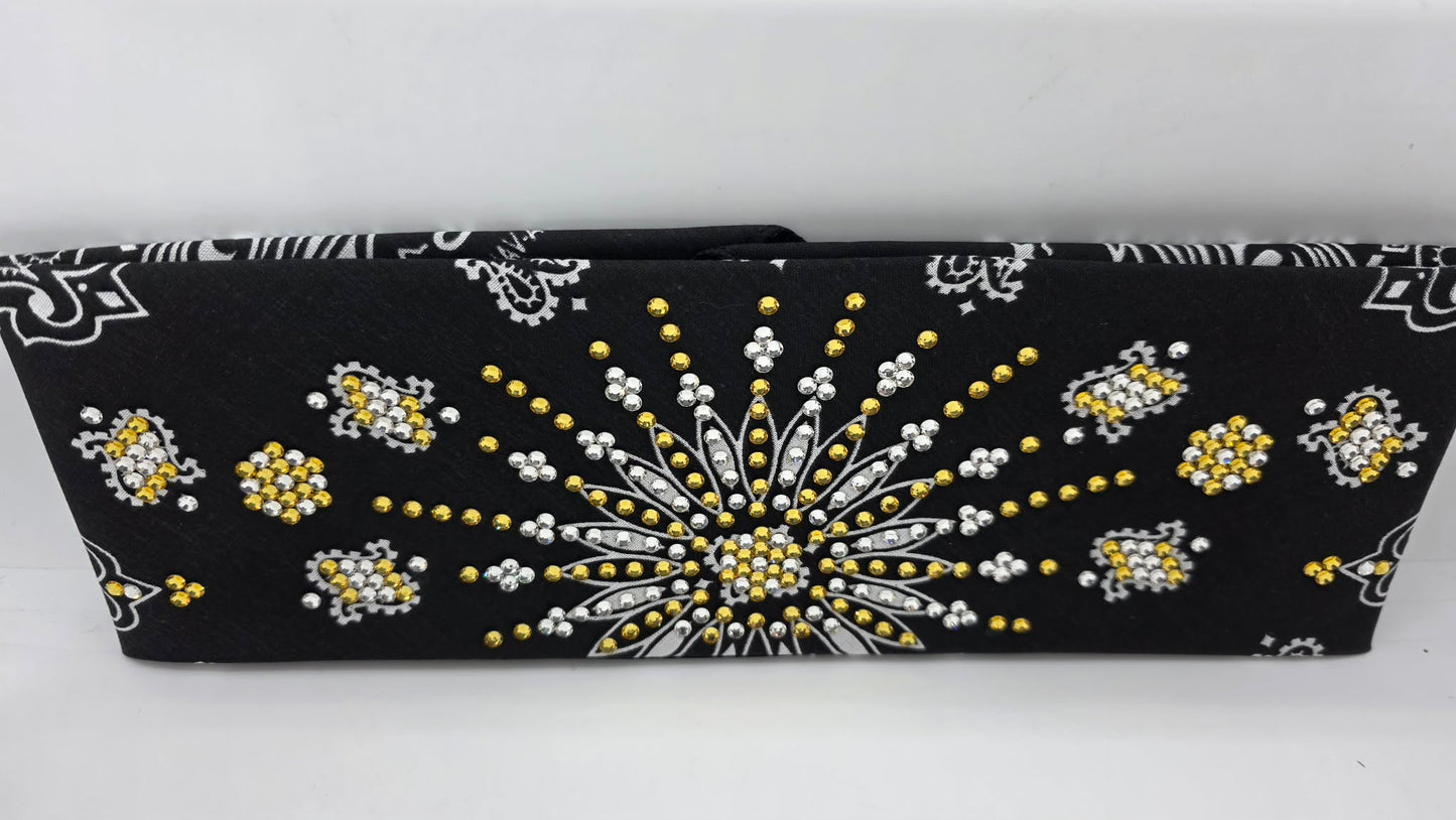 LeeAnnette Black Paisley Bandana with Light Topaz and Diamond Clear Austrian Crystals (L40212)
