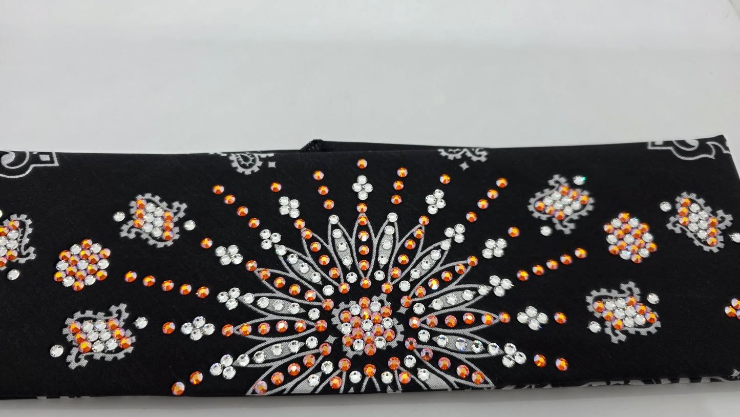 LeeAnnette Black Paisley Bandana with Sun Shimmer and Diamond Clear Austrian Crystals (L40211)
