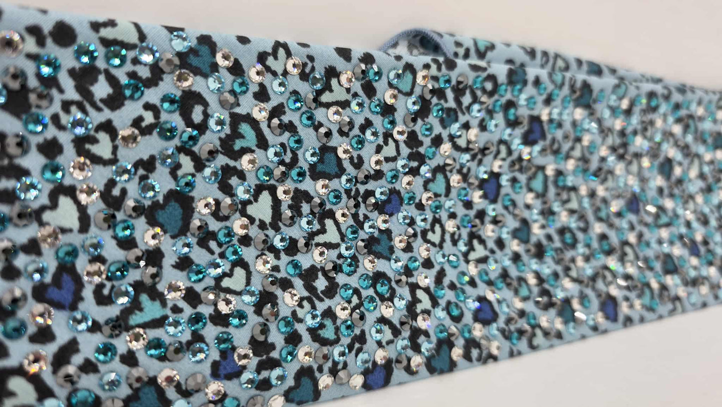 Super LeeAnnette Blue Leopard Hearts Bandana with Light Blue, Bright Blue, Black and Diamond Clear Austrian Crystals (sku40085)