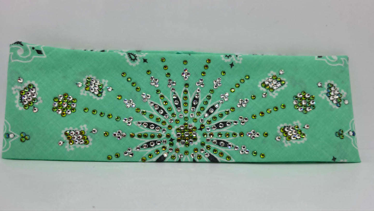 LeeAnnette Mint Green Paisley Bandana with Vitrail and Diamond Clear Austrian Crystals (L40252)