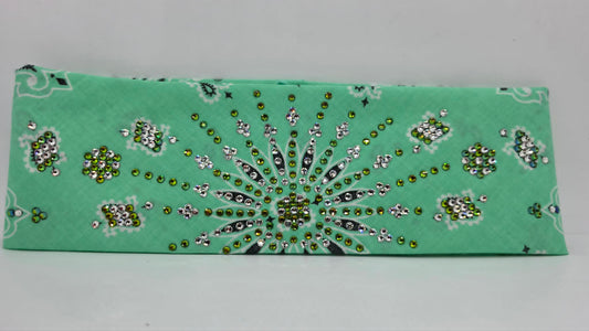 LeeAnnette Mint Green Paisley Bandana with Vitrail and Diamond Clear Austrian Crystals (L40252)