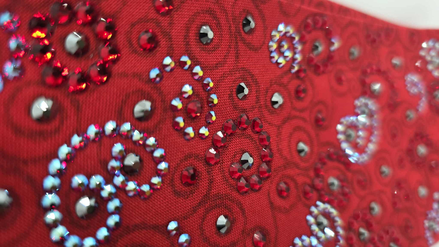 Super LeeAnnette Red Scrolls Bandana with Red and Red Shimmer Austrian Crystals (sku40099)