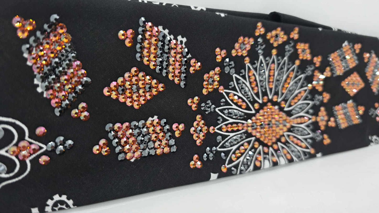 Super LeeAnnette Black Paisley Bandana with Lava and Black Austrian Crystals (sku40155)