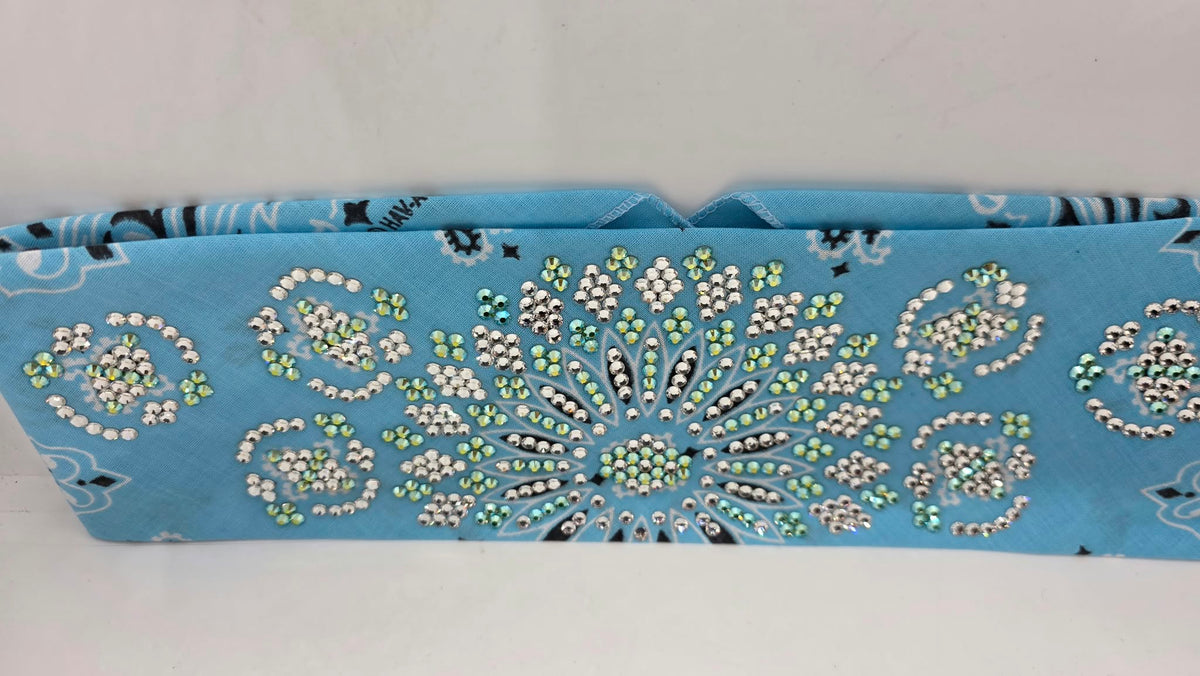 Super LeeAnnette Baby Blue Paisley Bandana with Peridot Shimmer and Diamond Clear Austrian Crystals (S48194)