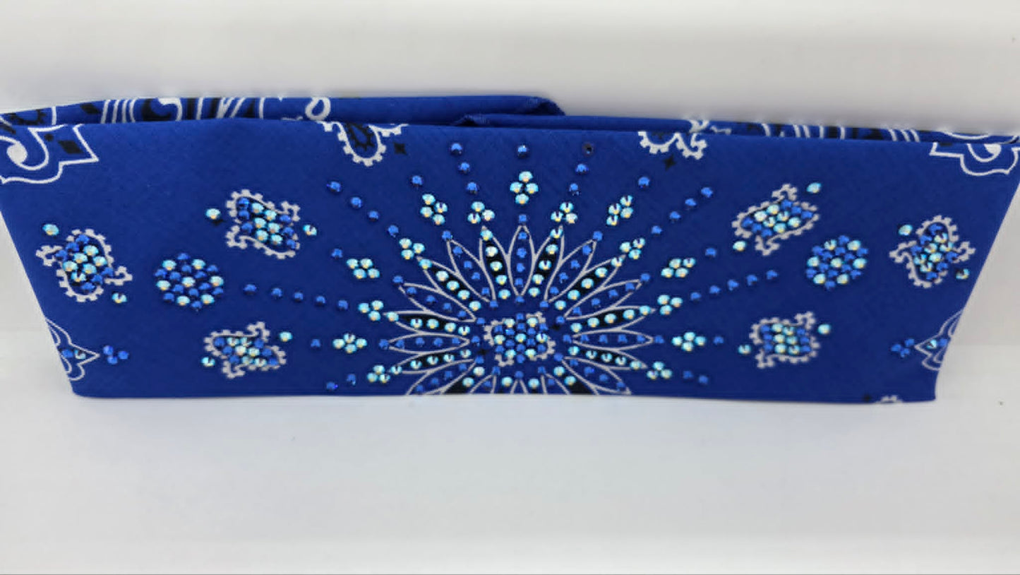 LeeAnnette Royal Blue Paisley Bandana with Blue Shimmer and Sapphire Austrian Crystals (L40251)