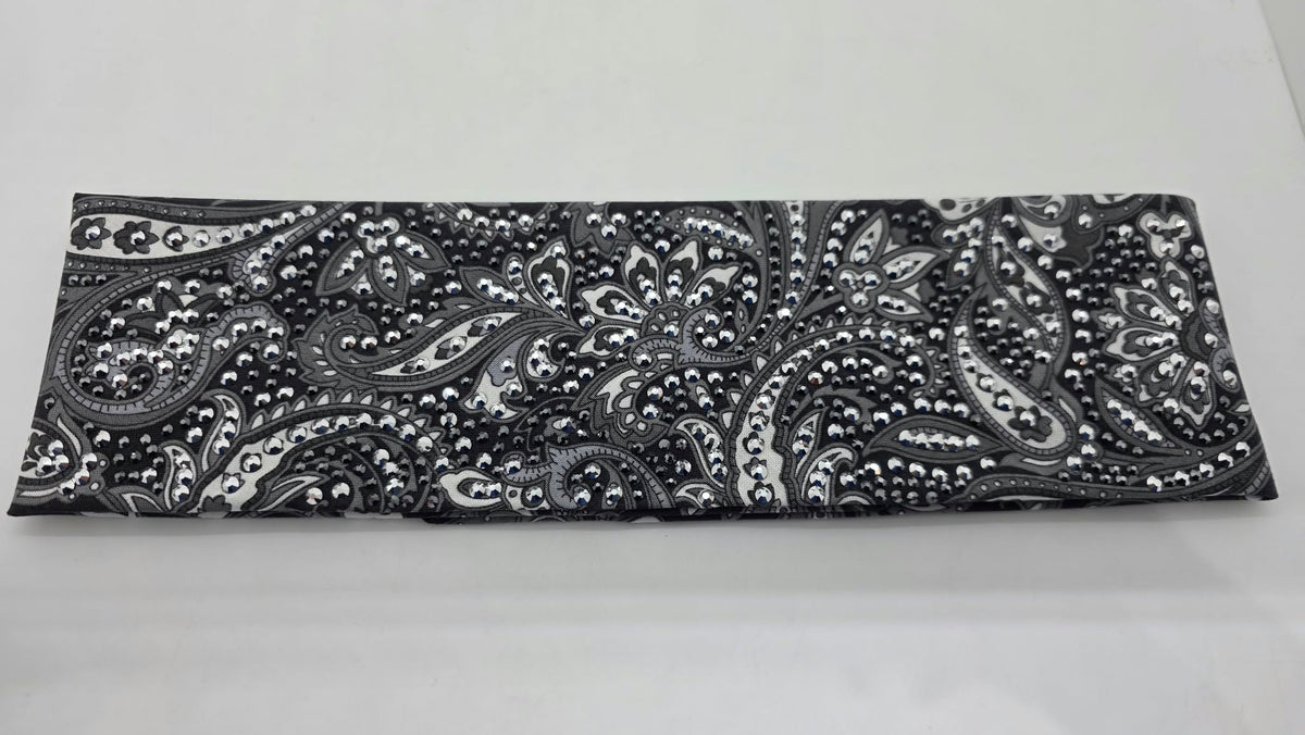 Super LeeAnnette Large Black Paisley Bandana with Black and Chrome Austrian Crystals (S48208)