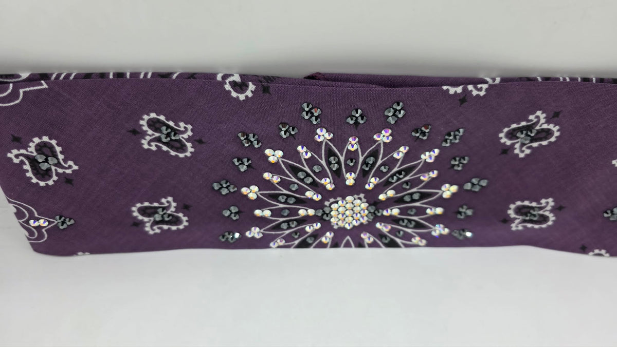 Plum Paisley Bandana with Black and Aurora Borealis Austrian Crystals (E60149)