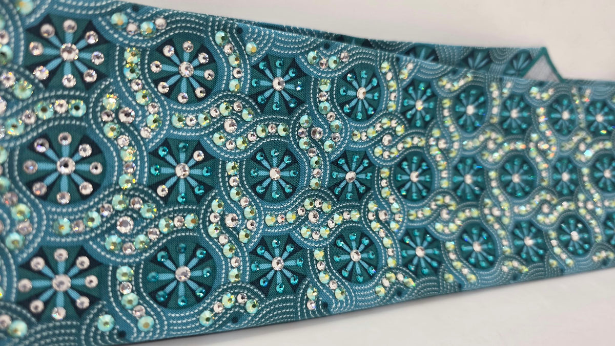 Super LeeAnnette Teal Flower Bandana with Bright Blue, Peridot Shimmer and Clear Austrian Crystals (S48197)