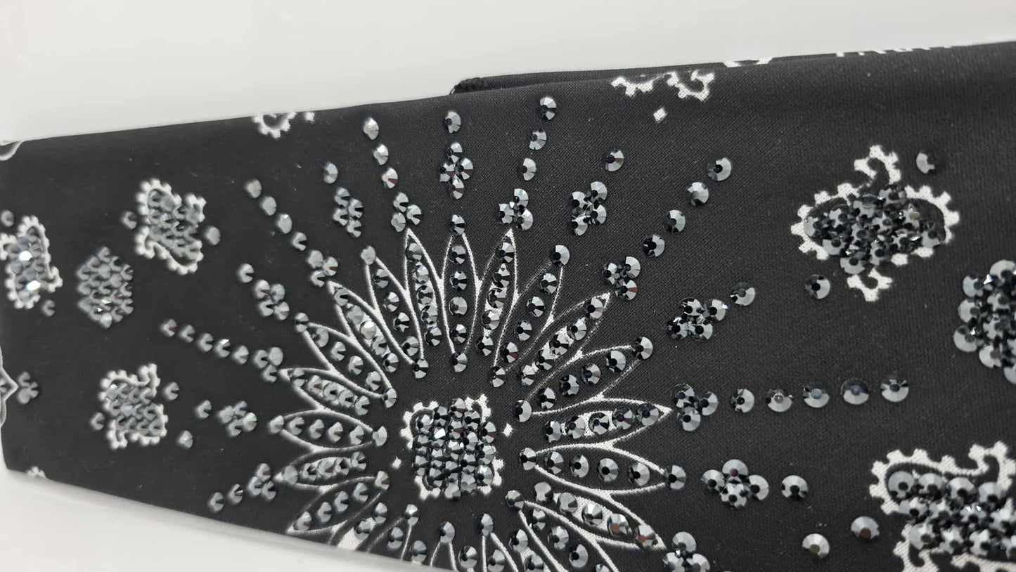 LeeAnnette Black Paisley Bandana with Black Austrian Crystals (sku40108)