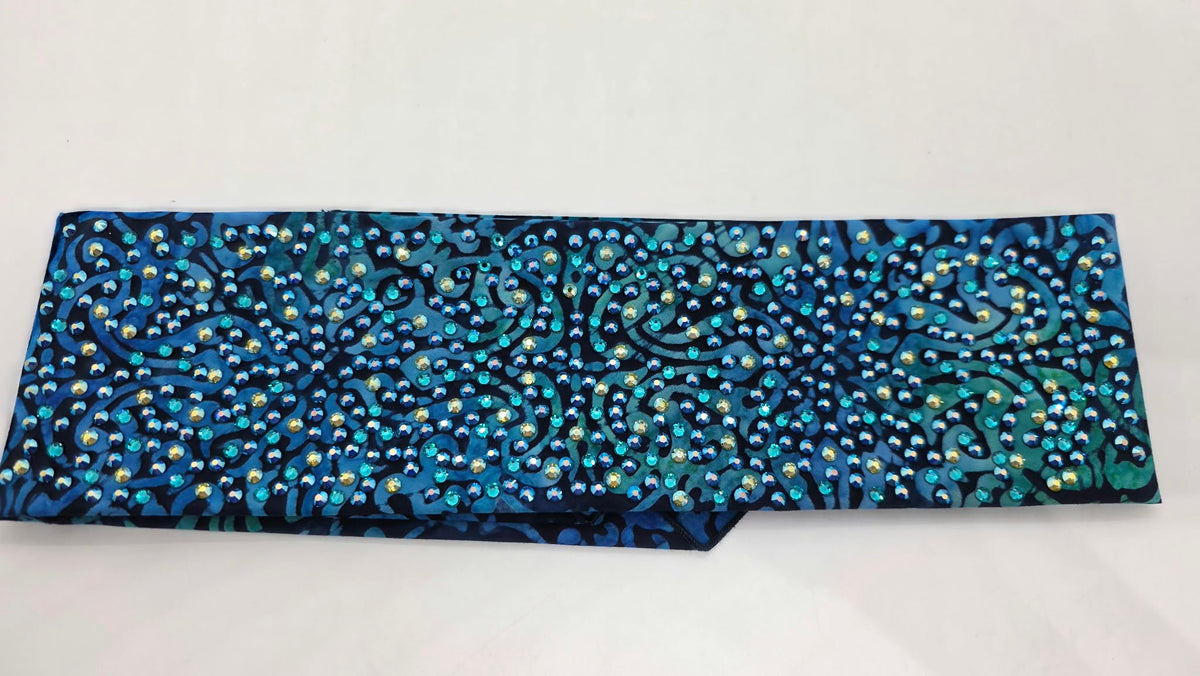 Super LeeAnnette Blue Batik Bandana with Dark Blue Shimmer, Green Shimmer and Dark Blue Austrian Crystals (S48207)