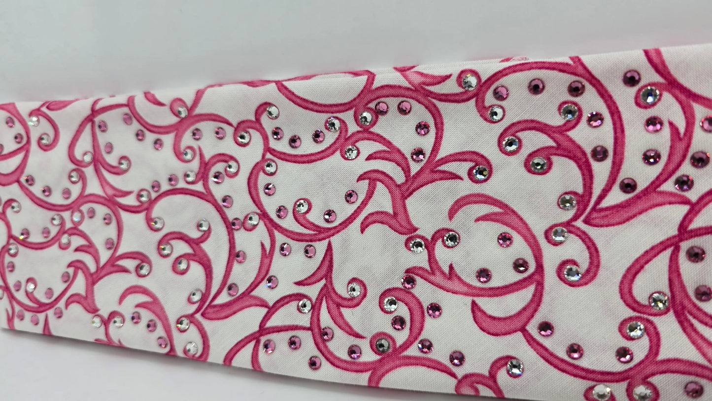 Pink Scroll Bandana with Light Pink and Diamond Clear Austrian Crystals (E60122)