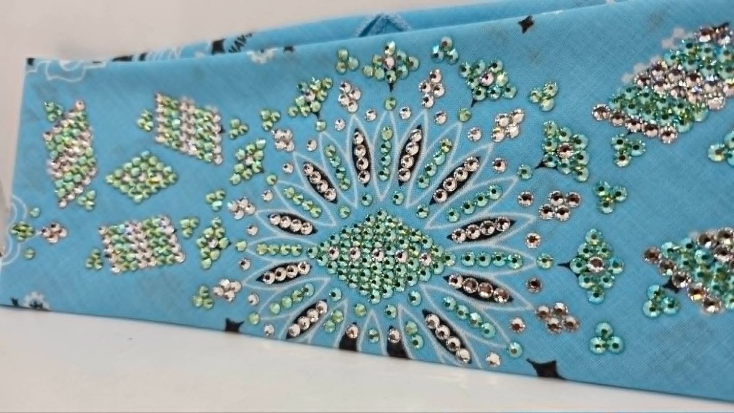 Super LeeAnnette Baby Blue Paisley Bandana with Peridot Shimmer and Diamond Clear Austrian Crystals (S48152)