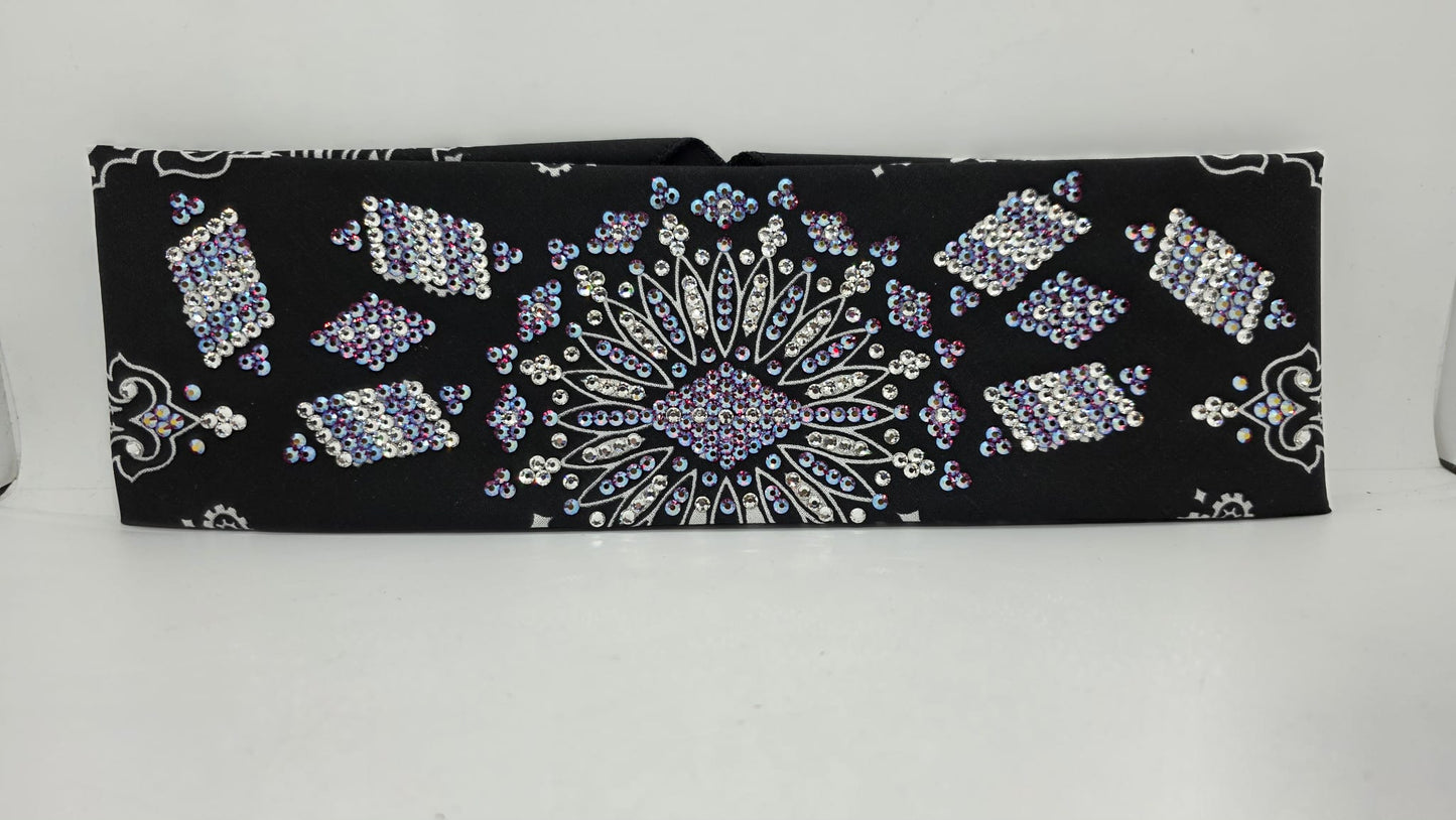 Super LeeAnnette Black Paisley Bandana with Red Shimmer and Diamond Clear Austrian Crystals (S480101)