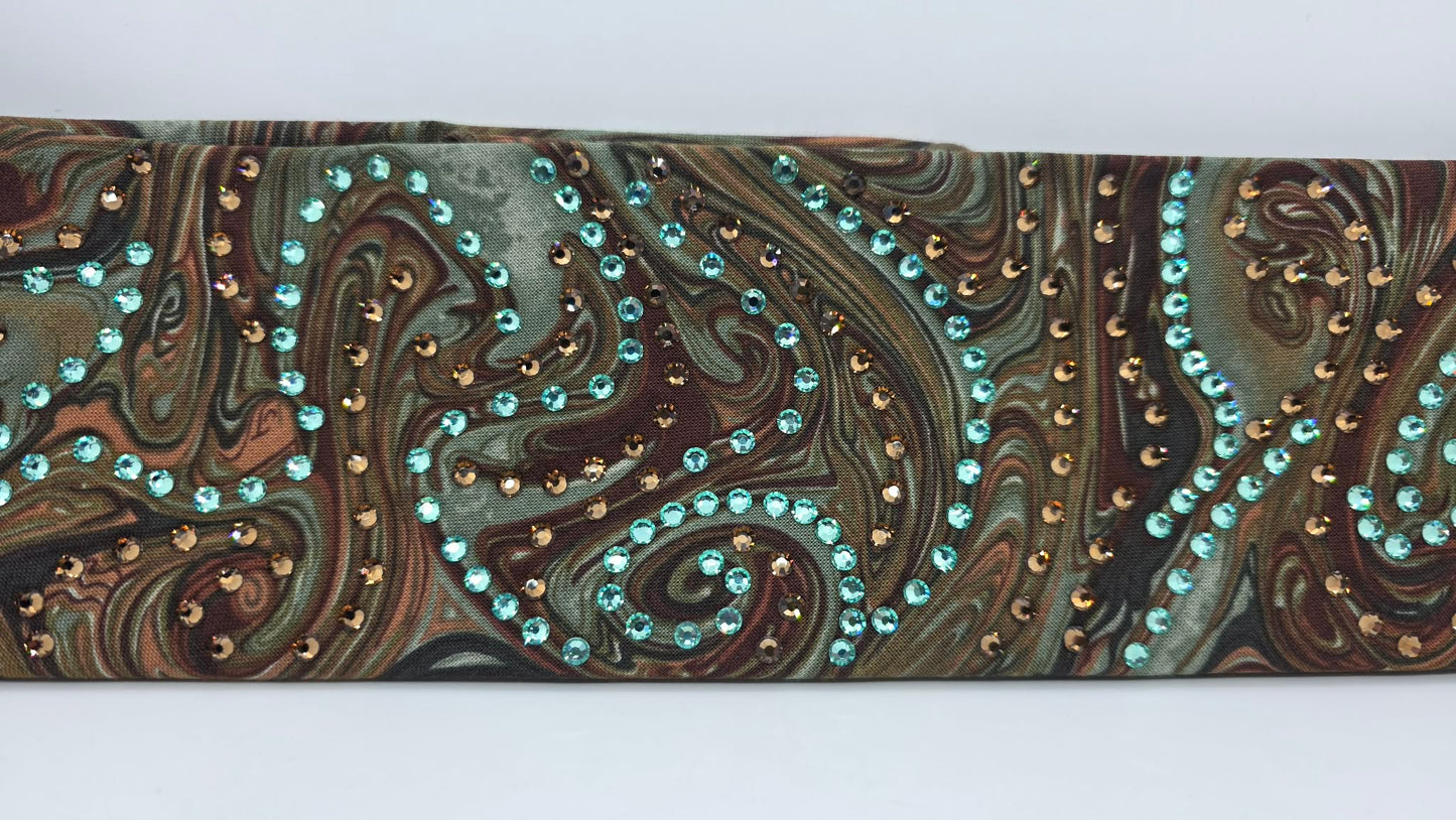 LeeAnnette Brown Oil Slick Bandana with Brown and Caribbean Sea Austrian Crystals (L40227)