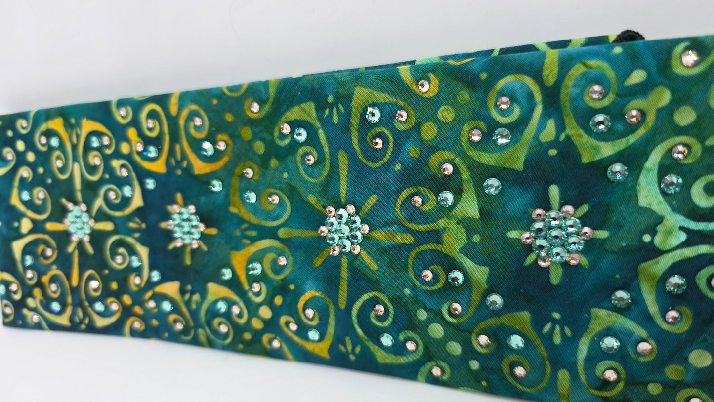 LeeAnnette Sea Green Batik Bandana with Caribbean Sea and Honey Austrian Crystals (L40208)