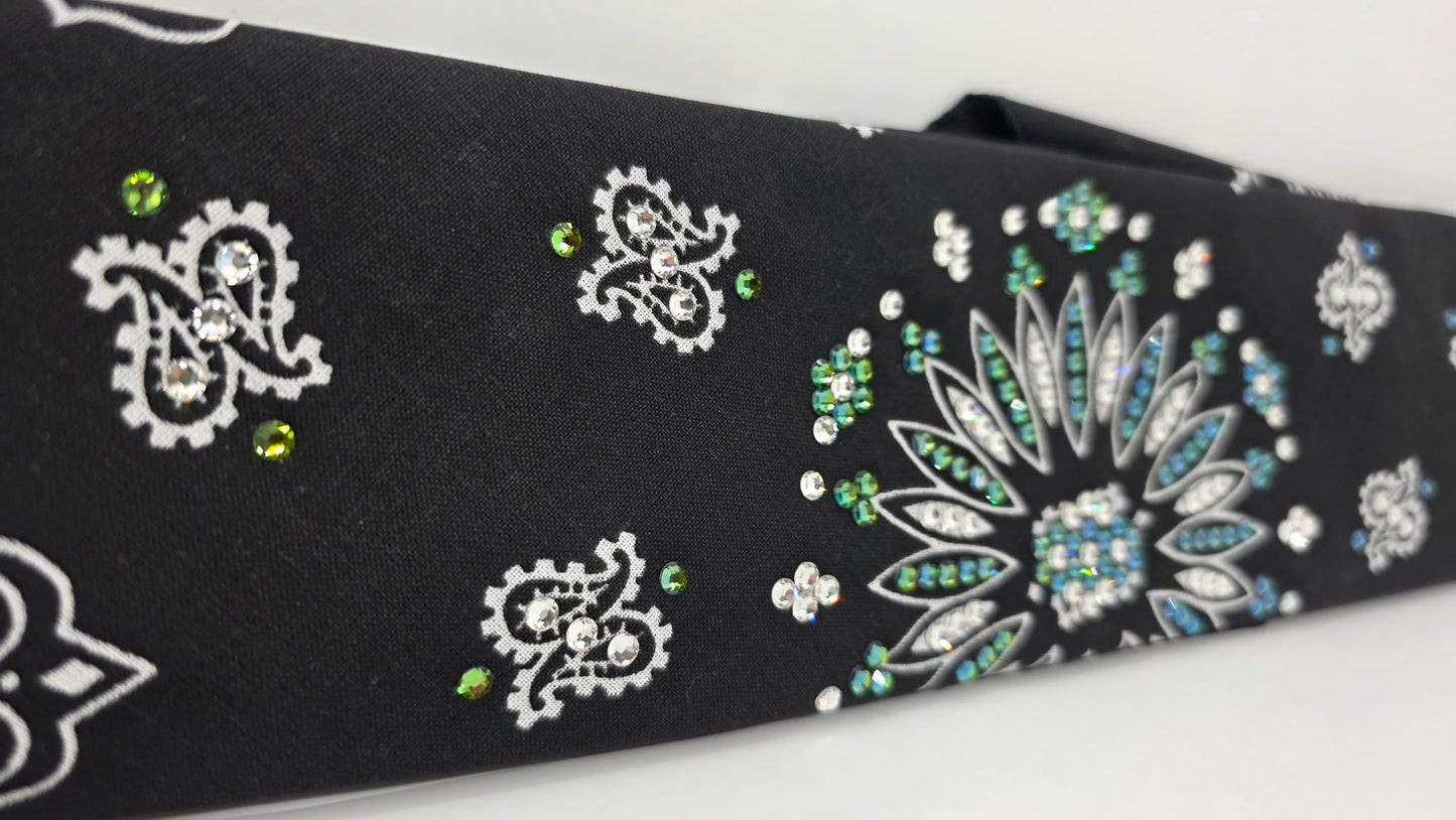 Black Paisley Bandana with Vitrail and Diamond Clear Austrian Crystals (E60106)