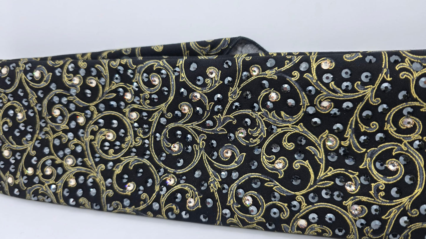 LeeAnnette Gold Victorian on Black Bandana with Black and Honey Austrian Crystals (L40219)