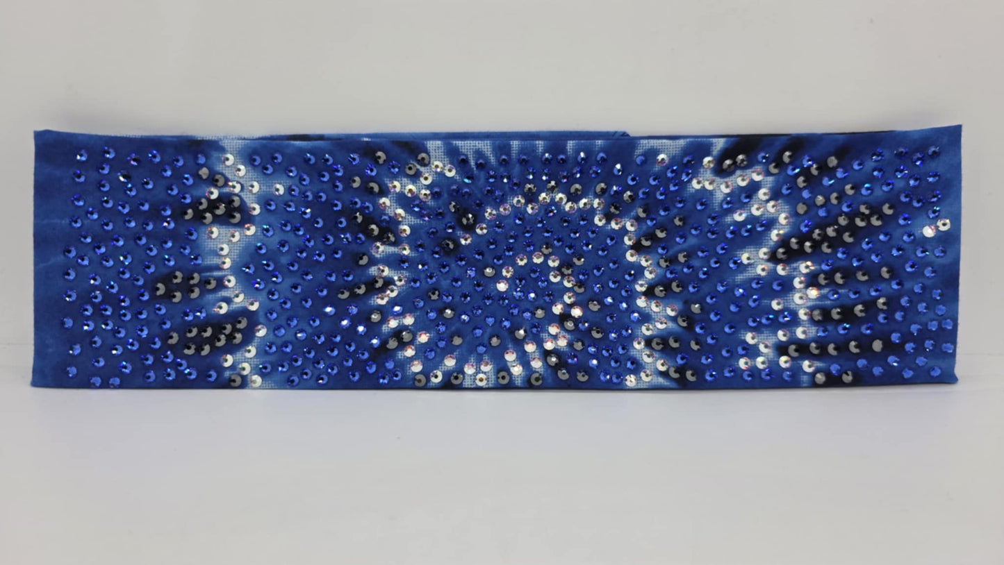 Super LeeAnnette Blue Tie Dye Bandana with Blue, Black and Aurora Borealis Austrian Crystals (sku40089)