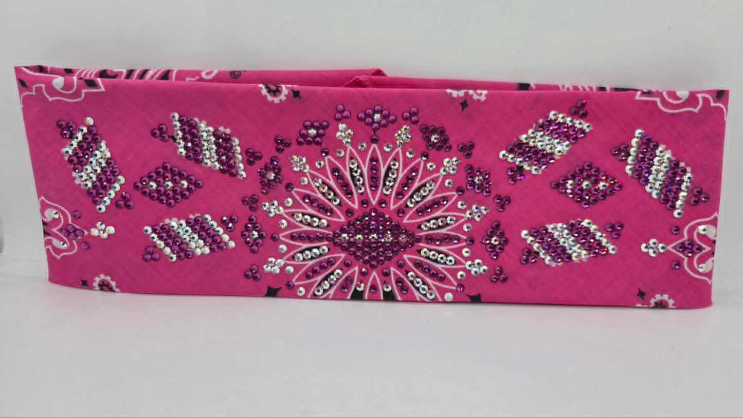 Super LeeAnnette Pink Paisley Bandana with Fuchsia and Aurora Borealis Austrian Crystals (S48143)