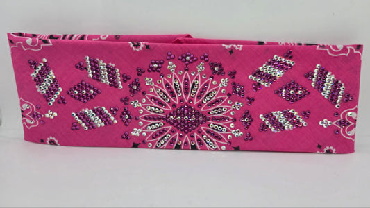 Super LeeAnnette Pink Paisley Bandana with Fuchsia and Aurora Borealis Austrian Crystals (S48143)