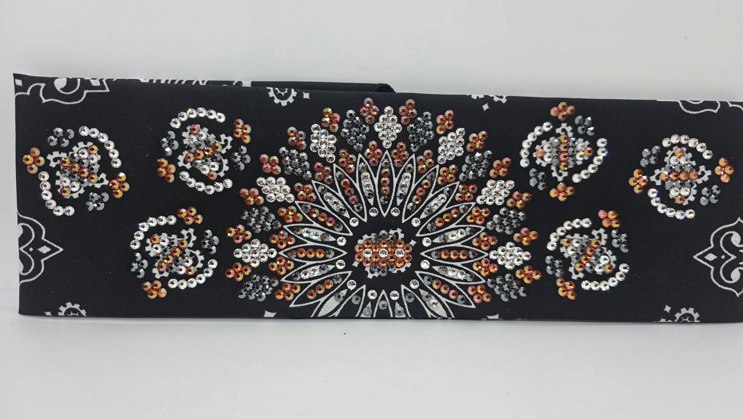Super LeeAnnette Black Paisley Bandana with Lava, Black and Diamond Clear Austrian Crystals (S48175)