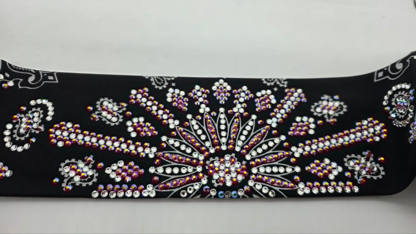 Super LeeAnnette Black Paisley Bandana with Red Shimmer and Diamond Clear Austrian Crystals (S48172)