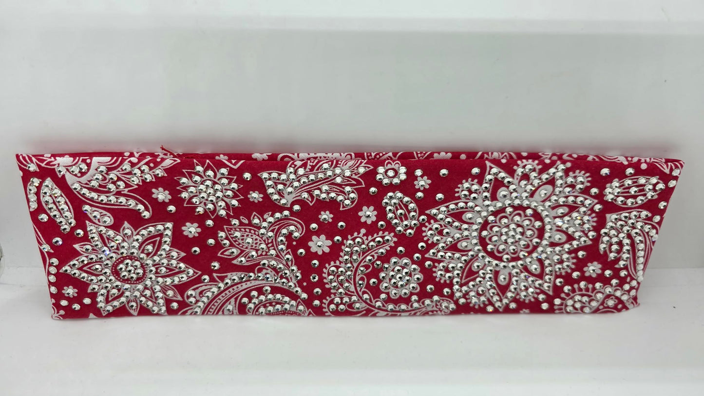 Super LeeAnnette White on Red Paisley Bandana with Diamond Clear Austrian Crystals (S48148)