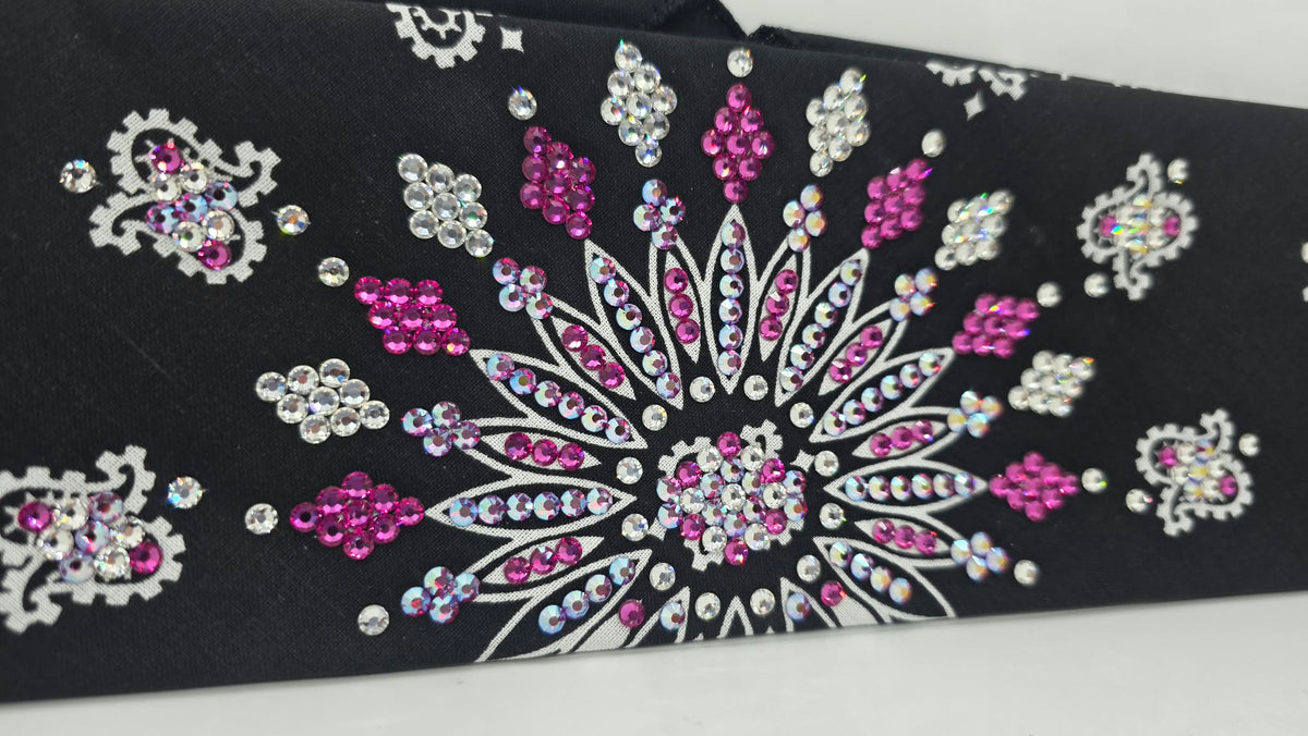 LeeAnnette Black Paisley Bandana with Fuchsia Shimmer, Fuchsia and Diamond Clear Austrian Crystals (L40292)