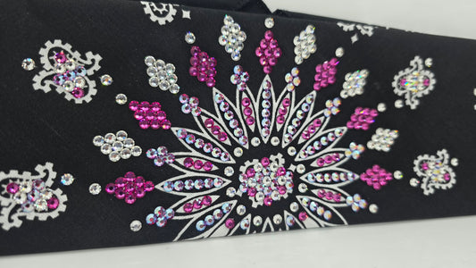 LeeAnnette Black Paisley Bandana with Fuchsia Shimmer, Fuchsia and Diamond Clear Austrian Crystals (L40292)
