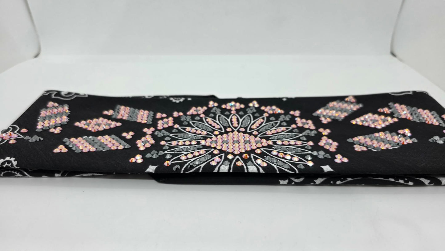 Super LeeAnnette Black Paisley Bandana with Lava and Black Austrian Crystals (S40155)