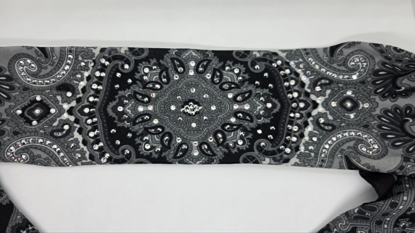 Black Scarf with Chrome and Diamond Clear Austrian Crystals (LS30009)