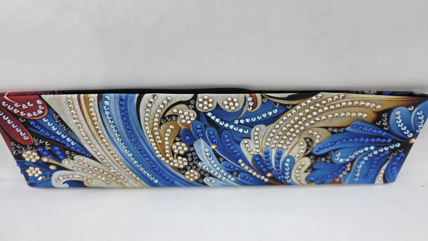 Super LeeAnnette Printed Flower Bandana with Blue, Blue Shimmer, Red Shimmer, Honey and Black Austrian Crystals (sku40148)
