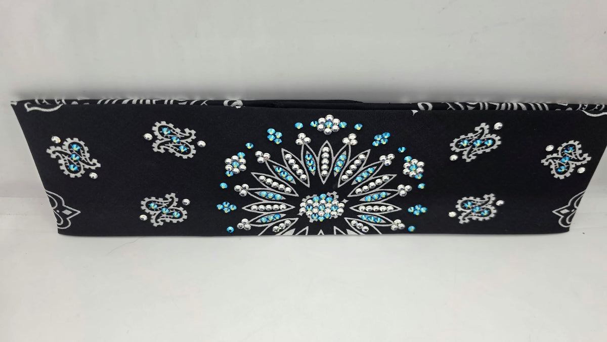 Black Paisley with Capri Shimmer and Diamond Clear Austrian Crystals (E60179)