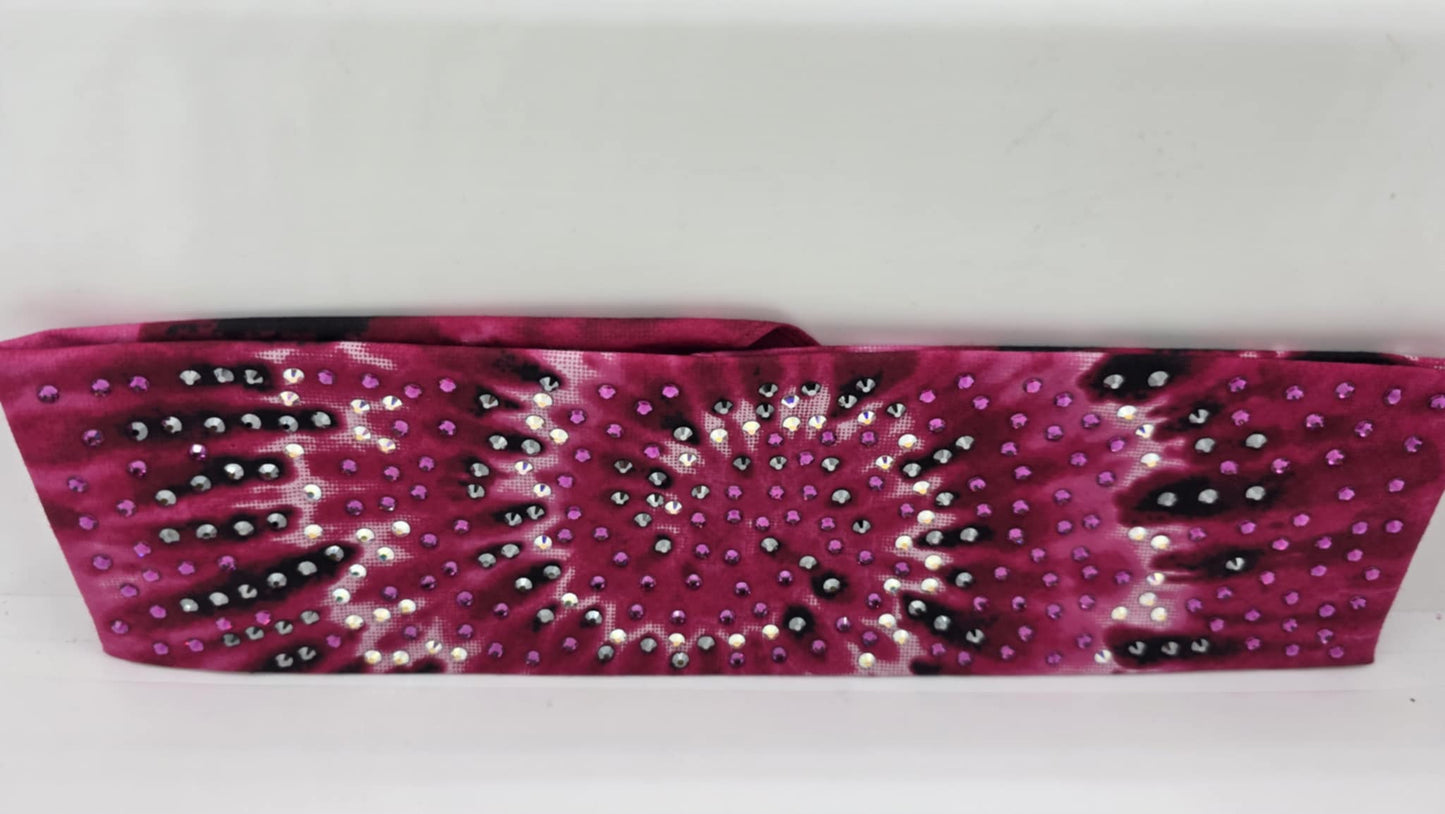 LeeAnnette Pink Tie Dye Bandana with Fuchsia, Black and Aurora Borealis Austrian Crystals (sku40089)