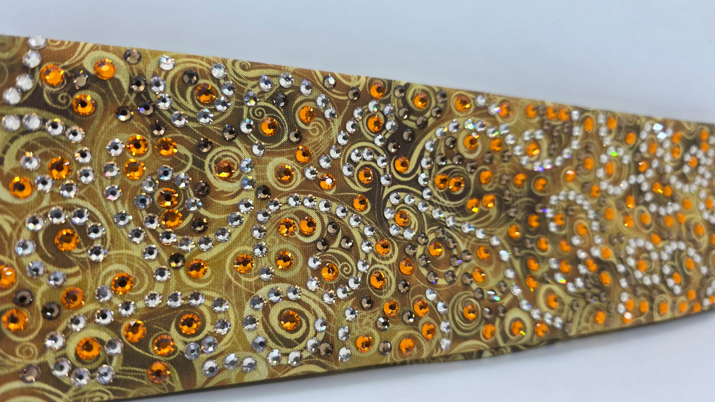 Super LeeAnnette Yellow Scrolls Bandana with Brown, Honey and Orange Austrian Crystals (S48131)