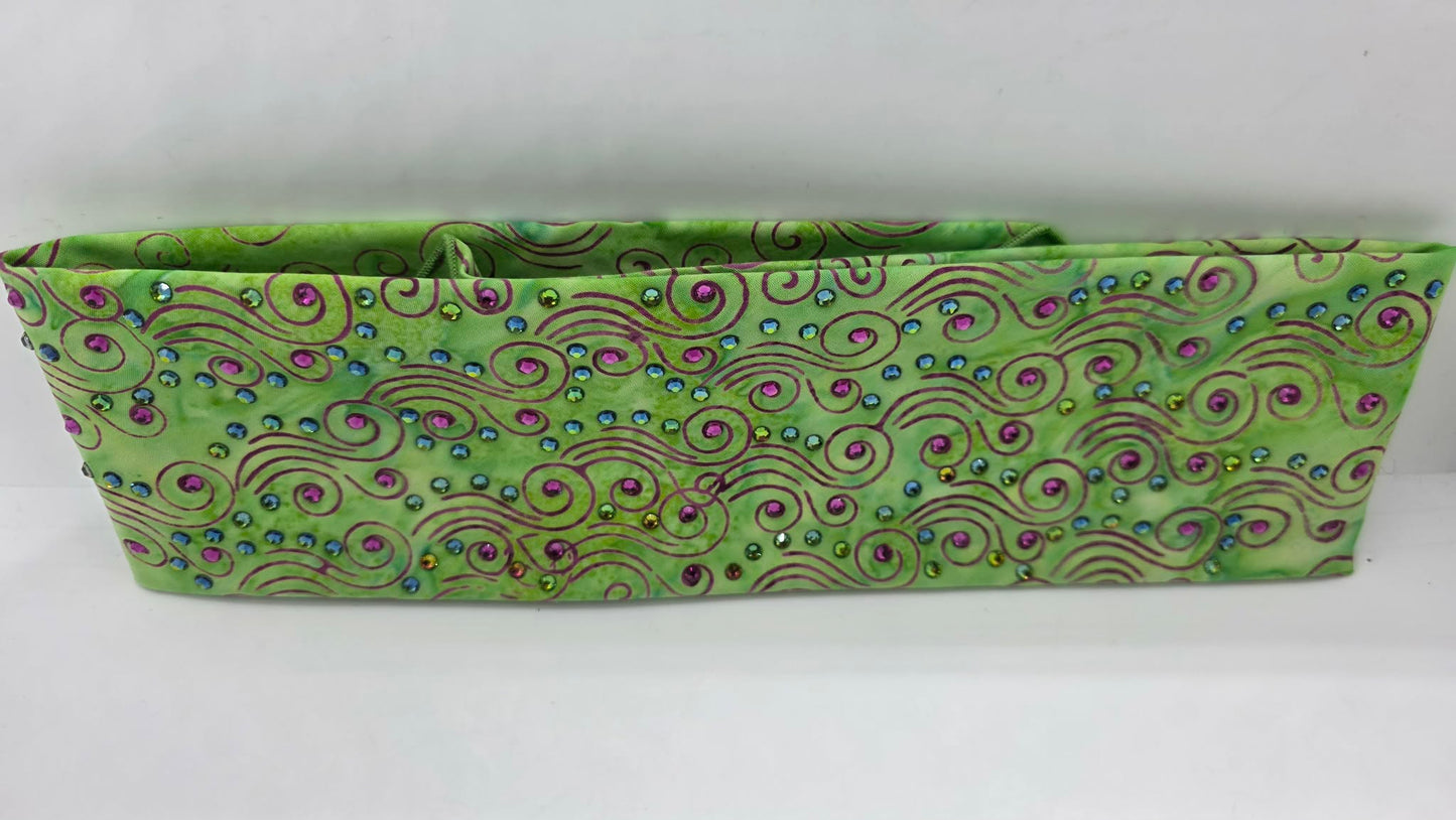 EXTRA BLING - Fuchsia Wisps on Lime Green Bandana with Fuchsia and Vitrail Austrian Crystals (E60111)